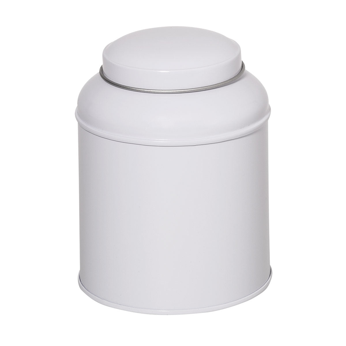 Cutie metalica Dome, alba, cu capac, 125 grame, pentru ceai vrac